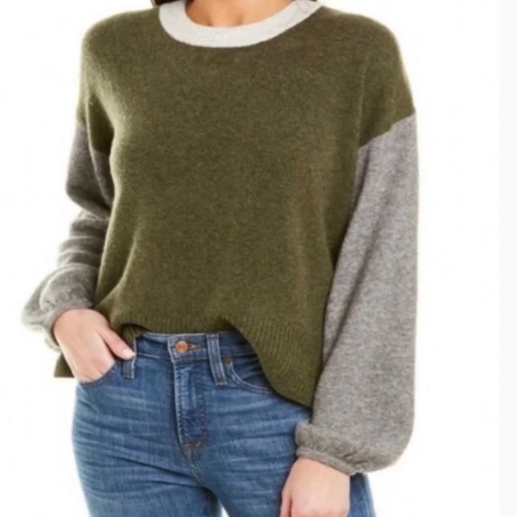Madewell Sweaters - Madewell Small Colorblock Payton Pullover Sweater Merino Wool Blend Green Gray.